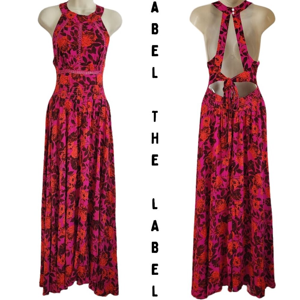 ABEL THE LABEL ATL Purple Reign Floral Halter Top Maxi Dress - NWT Women's S